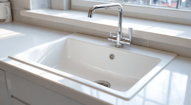 Evier en résine blanc immaculé