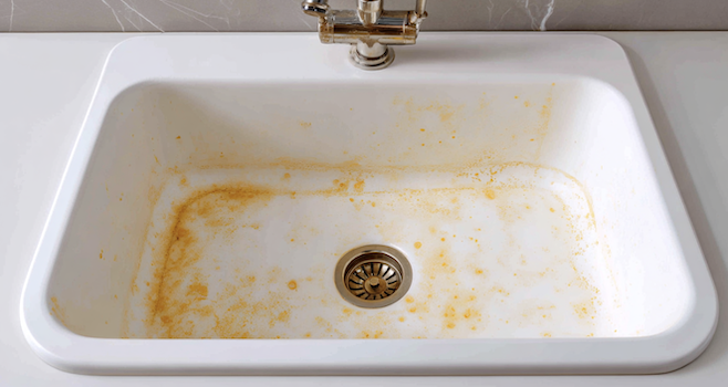 Évier en résine blanc jauni