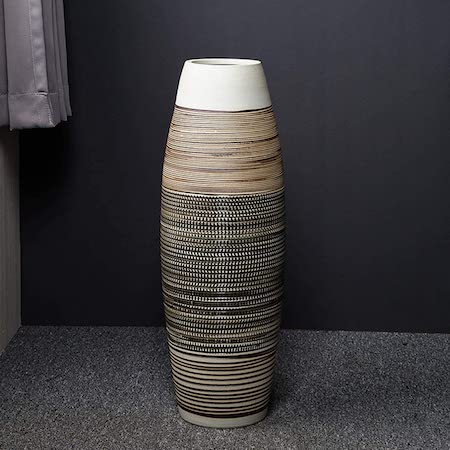 Grand vase en céramique à poser blanc et or