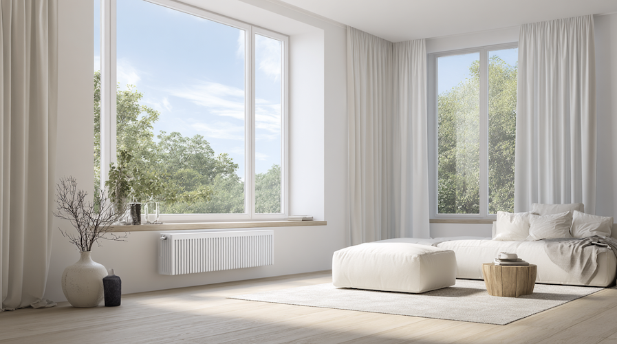 Présence de rideaux sur une fenêtre avec radiateur